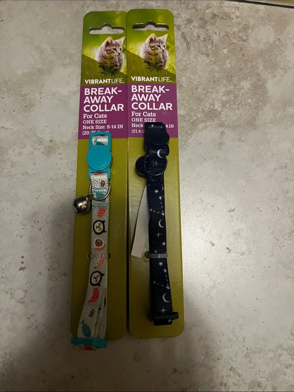 Bundle pf 2 Vibrant Cat Break-Away Collars - Teal Accent & Navy Moon